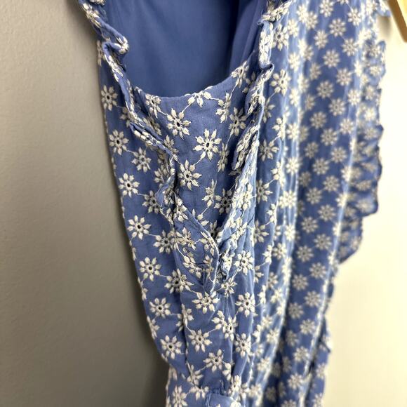 London Times Blue White Floral Daisy Eyelet Ruffle Shirt Dress 4P P4 4 Petite - Picture 8 of 13